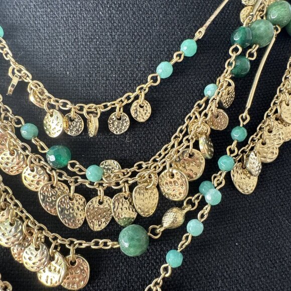 Nordstrom Sequin Brand Gold Tone & Green Bead MultiStrand Necklace $125 NEW - Picture 2 of 14